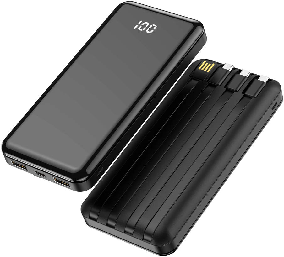 Forever išorinė baterija TB-411 ALLin1 10000 mAh su laidais USB-C + Lightning + microUSB juoda