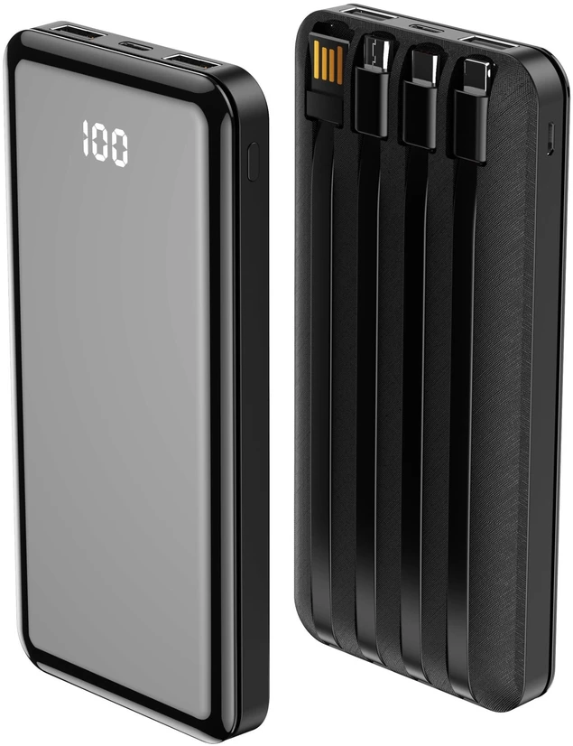 Forever išorinė baterija TB-411 ALLin1 10000 mAh su laidais USB-C + Lightning + microUSB juoda