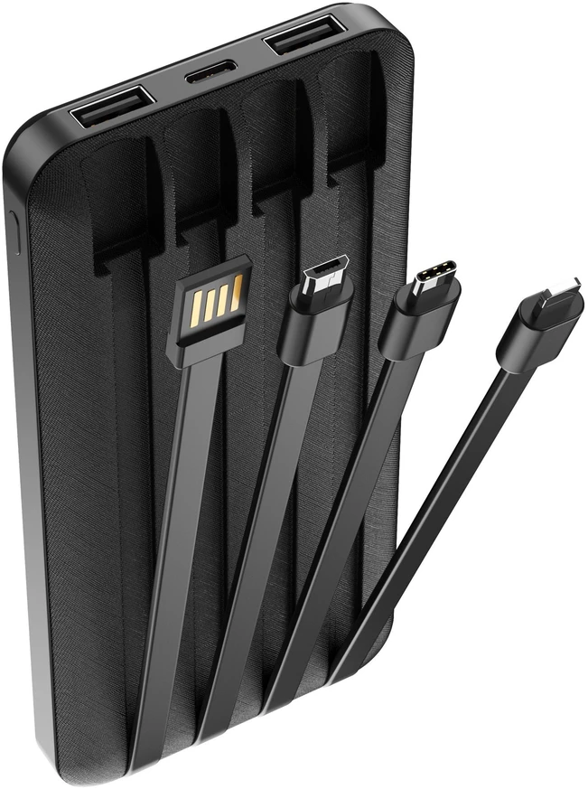 Forever išorinė baterija TB-411 ALLin1 10000 mAh su laidais USB-C + Lightning + microUSB juoda