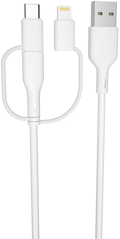 Forever Recycling „Forever“ perdirbto plastiko laidas 3-in-1 1,5 m 2,4 A USB-A – USB-C + microUSB + „Lightning“ KR3W1-00 baltas