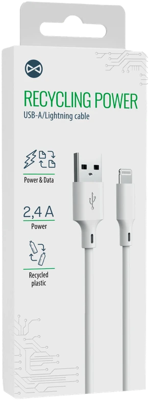Forever recycling USB-A – Lightning laidas 1,5m 2,4A HDKR12-AL-00 baltas