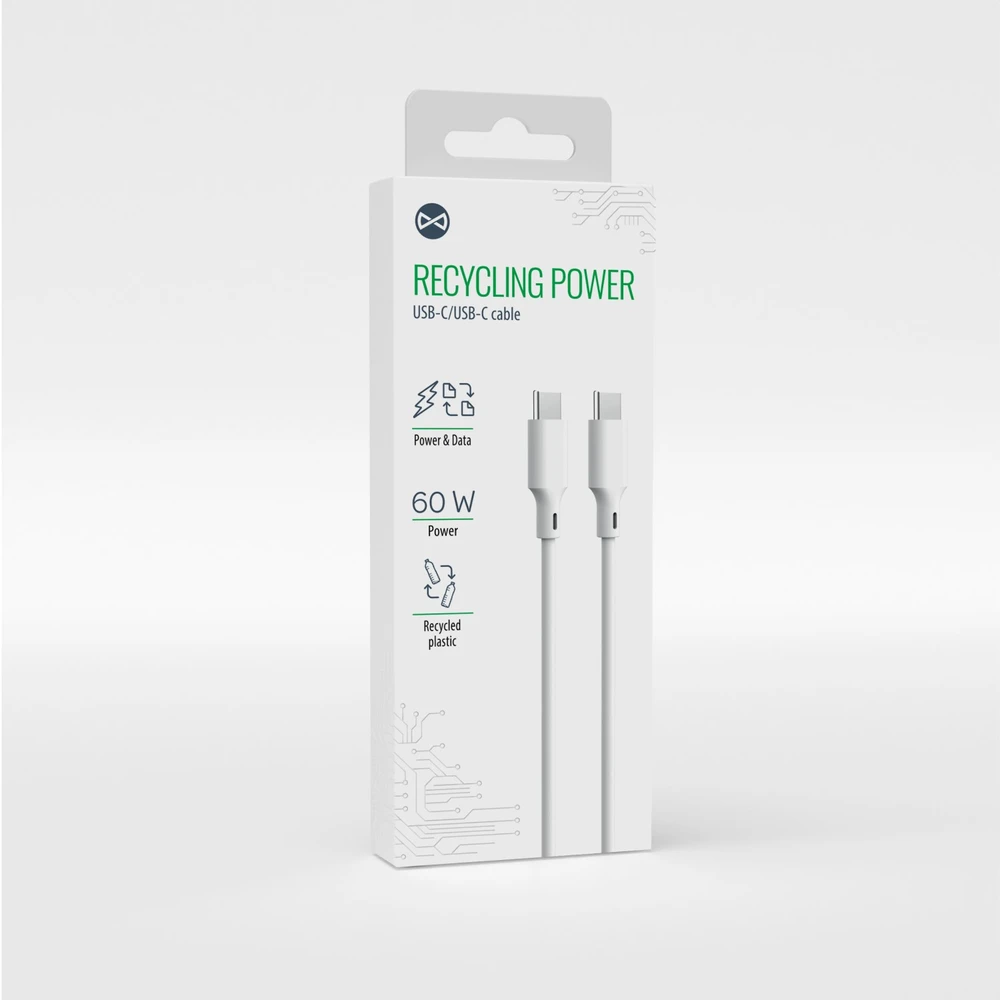 Forever Recycling Forever USB-C – USB-C įkrovimo laidas 1,5m 3A KR15-CC-00 baltas