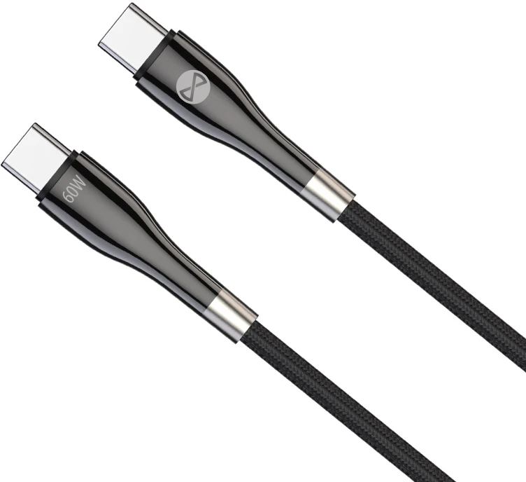 Forever Sleek laidas USB-C – USB-C 1,0 m 60W juodas