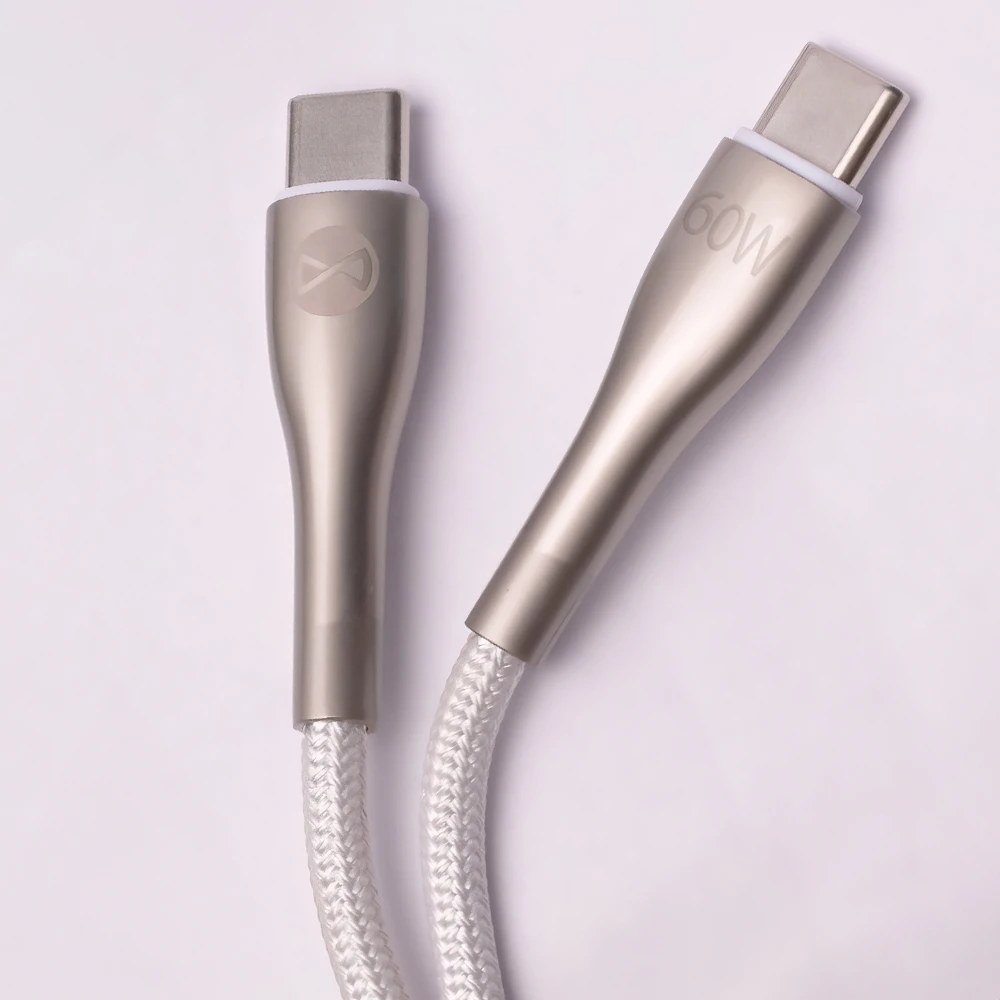 Forever Sleek laidas USB-C – USB-C 1,0 m 60W baltas