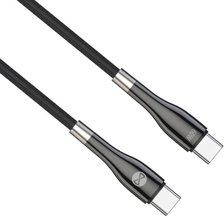 Forever Sleek laidas USB-C – USB-C 1,0 m 60W juodas