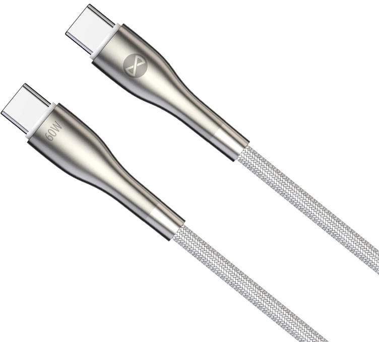 Forever Sleek laidas USB-C – USB-C 1,0 m 60W baltas