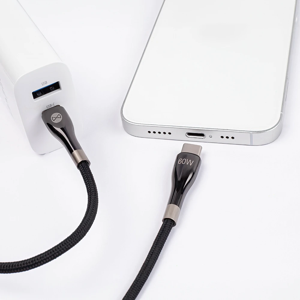 Forever Sleek laidas USB-C – USB-C 1,0 m 60W juodas
