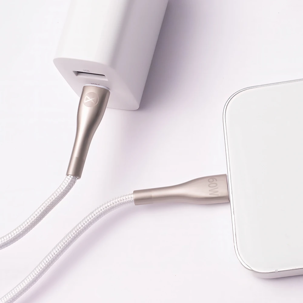 Forever Sleek laidas USB-C – USB-C 1,0 m 60W baltas