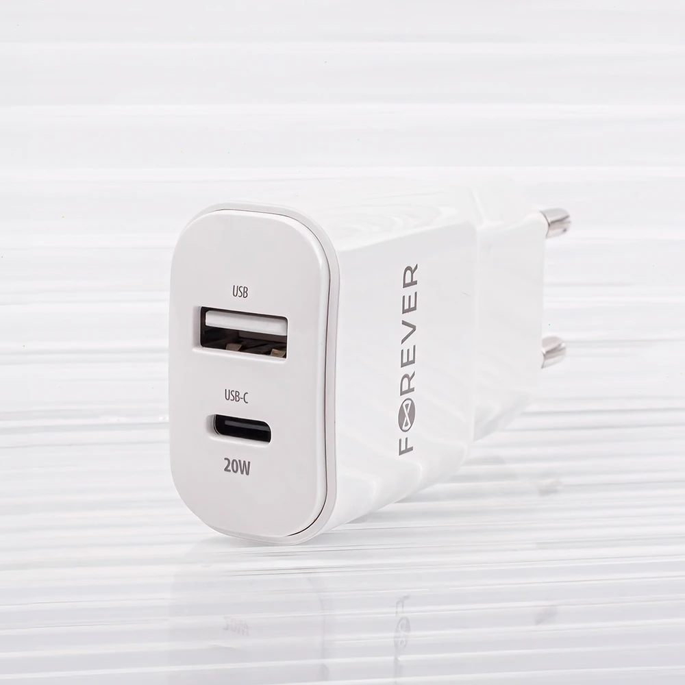 Forever TC-01-20AC PD QC įkroviklis 1x USB-C 1x USB 20W baltas