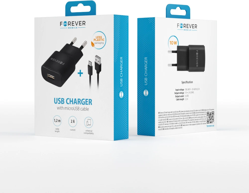 Forever TC-01 įkroviklis 1x USB 2A juodas + microUSB laidas