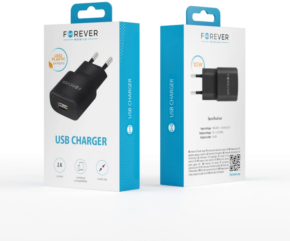 Forever TC-01 įkroviklis 1x USB 2A juodas