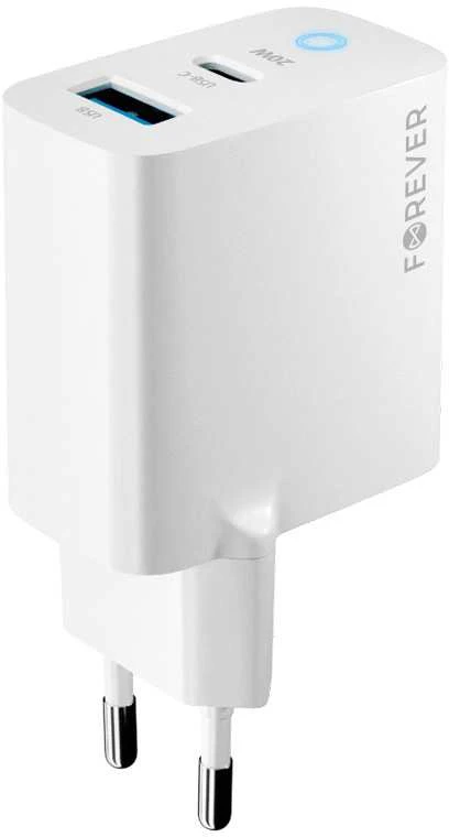 Forever TC-06-20AC PD QC įkroviklis 1x USB-C 1x USB 20W baltas