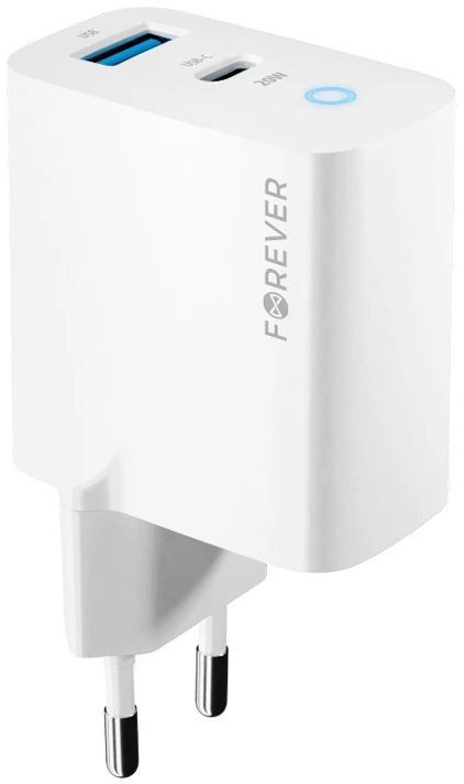 Forever TC-06-20AC PD QC įkroviklis 1x USB-C 1x USB 20W baltas