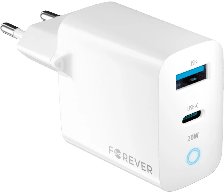 Forever TC-06-20AC PD QC įkroviklis 1x USB-C 1x USB 20W baltas