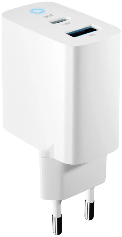 TelForceone Forever GaN TC-06-65AC PD QC įkroviklis 1x USB-C 1x USB 65W baltas