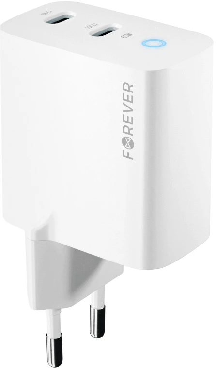 Forever TC-06-65CC GaN PD QC įkroviklis 2x USB-C 65W baltas