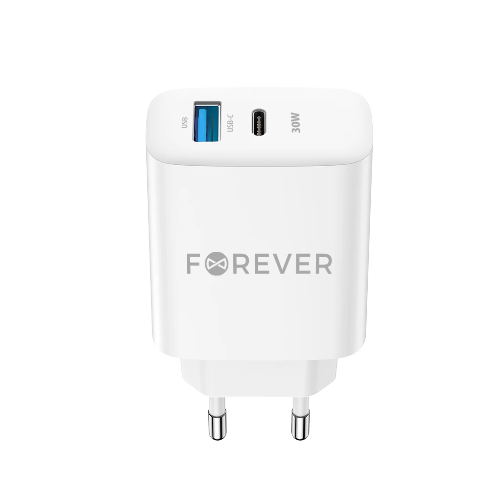 Forever TC-07-30AC PD QC įkroviklis 1x USB-C 1x USB 30W baltas