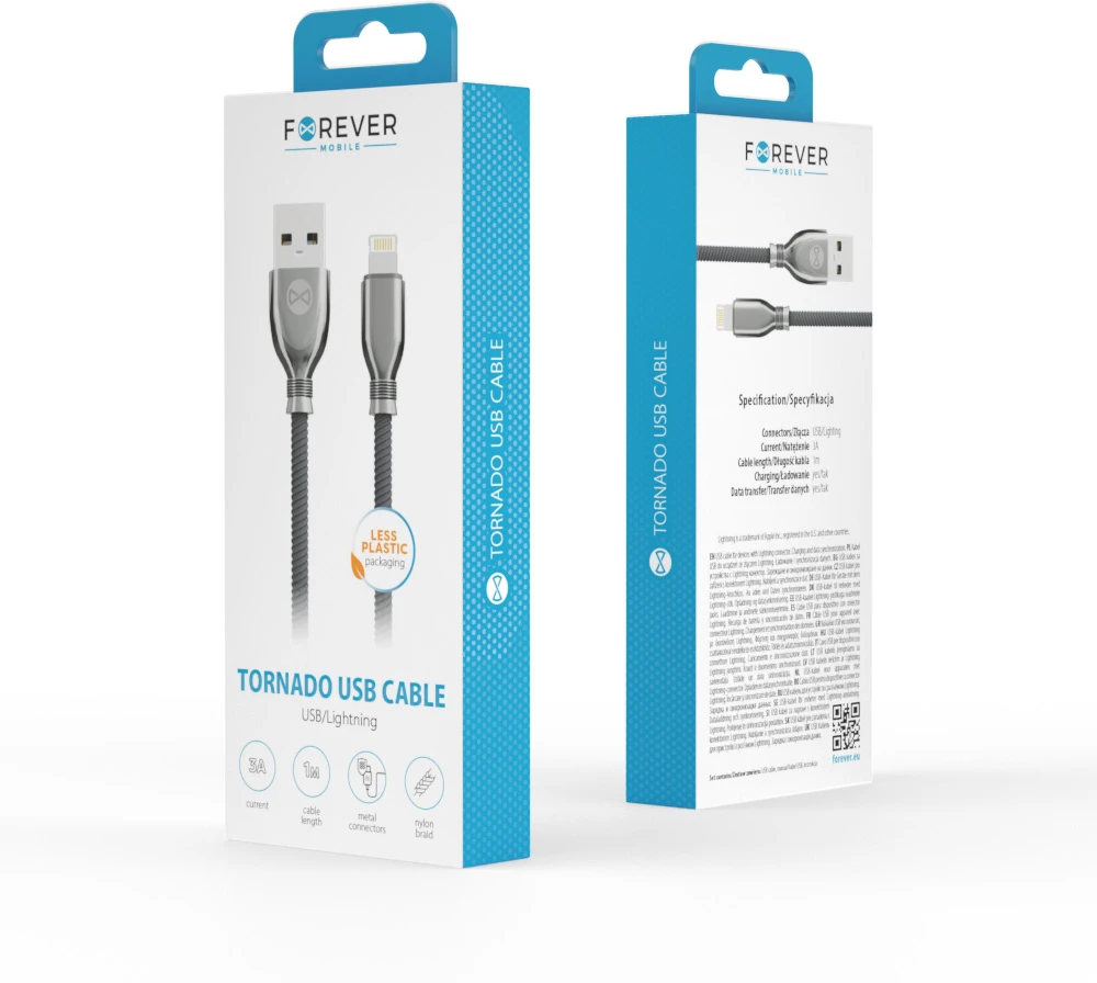 Forever Tornado USB – Lightning laidas 1,0 m 3A juodas