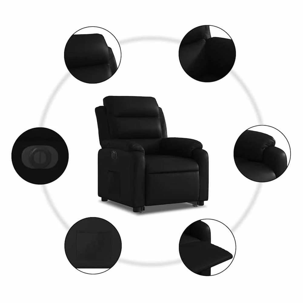 Fotelis Atsistojantis elektrinis krėslas, juodas, dirbtinė oda