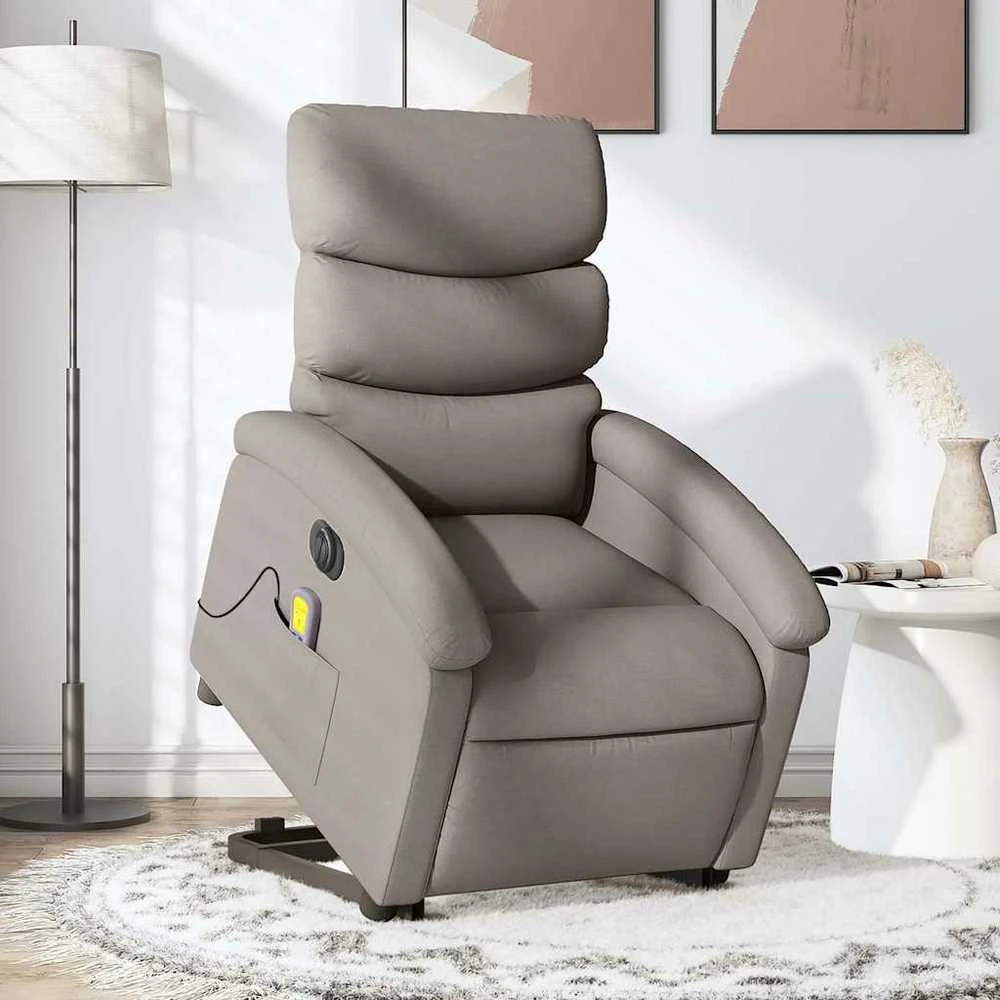 Fotelis Atsistojantis elektrinis masažinis krėslas, taupe, audinys