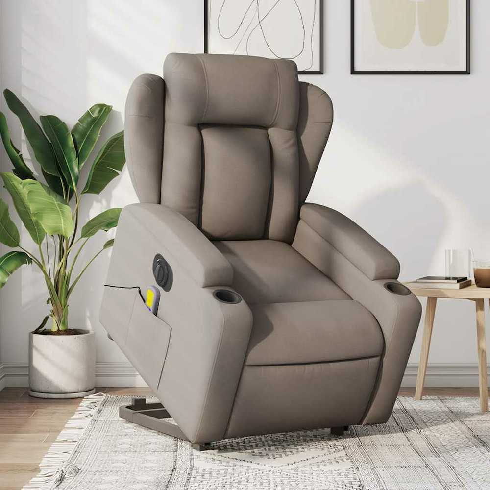 Fotelis Atsistojantis elektrinis masažinis krėslas, taupe, audinys