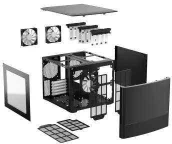 Kompiuterio korpusas Fractal Design | NODE 804 | Side window | 2 - USB 3.0Audio in/outPower button with LED (baltas)HDD activity LED (baltas) | Juodas | Micro ATX