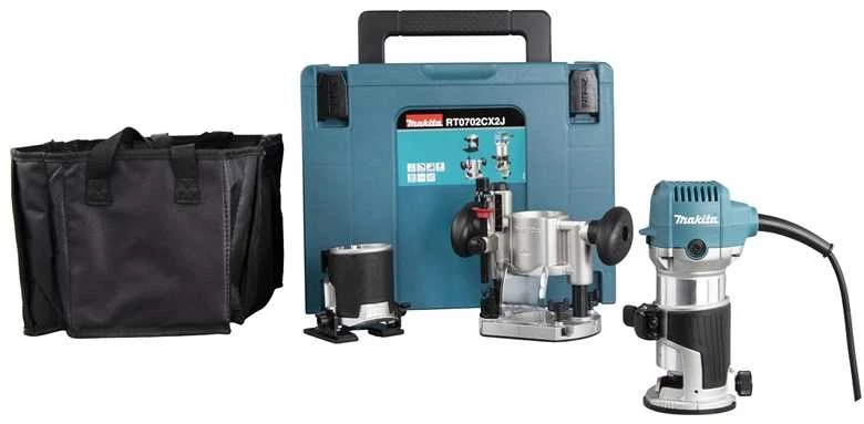 Makita RT0702CX2J Freza 710W 6- 8mm, 10.000 - 34.000 r/min 1,8kg + Priedai