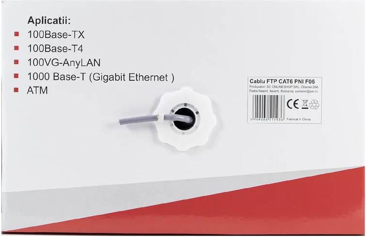FTP kabelis CAT6 PNI F06 su 4 poromis 1 Gigabit internetui ir stebėjimo sistemoms, ritė 305m