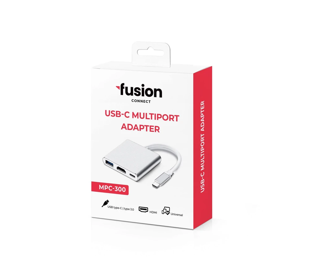 Fusion Accessories Fusion (3 viename) USB-C Multiport adapteris | USB 3.0 | HDMI | USB-C | sidabras