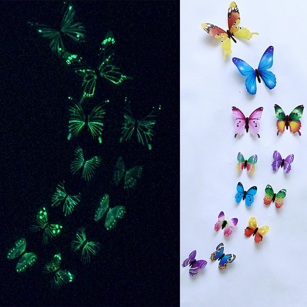 Fusion Accessories Fusion fluorescenciniai lipdukai miegamajam "Butterfly" 12 vnt (mix)