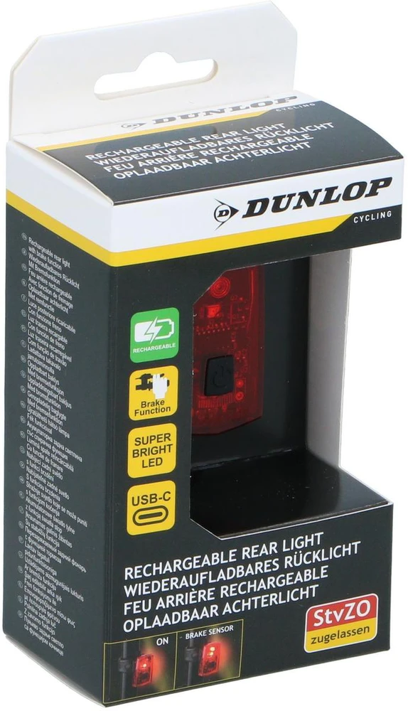 Dunlop Dviračio galinė LED USB-C lemputė su stabdžiais