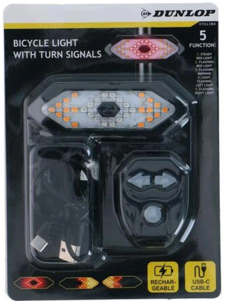 Dunlop galinė dviratinė lemputė su LED signalu USB įkrovimas