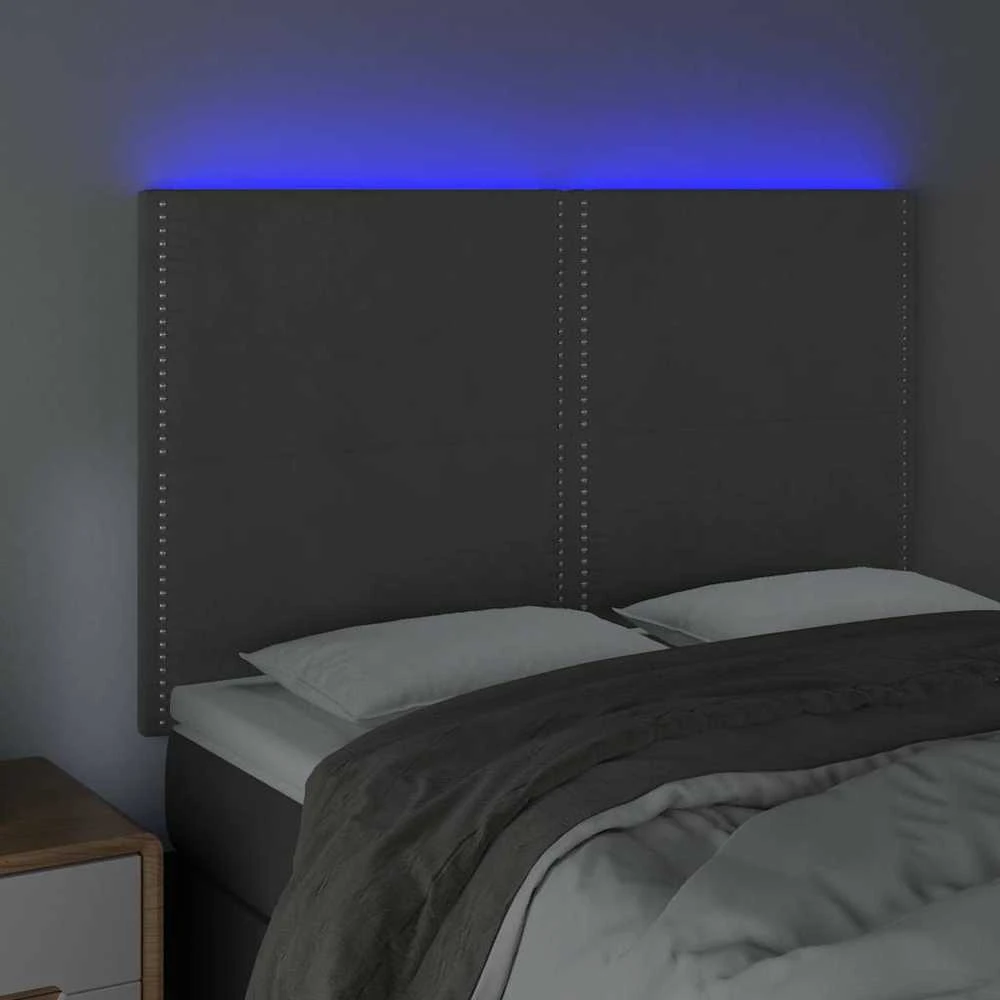 Galvūgalis su LED, tamsiai pilkas, 144x5x118/128cm, aksomas
