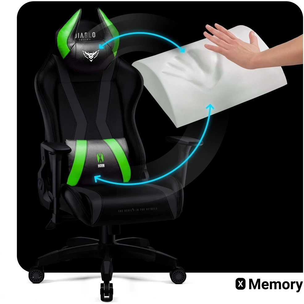 Diablo Chairs Diablo X-Horn 2.0 Normal Size Juodas-Žalias ergonominė kėdė