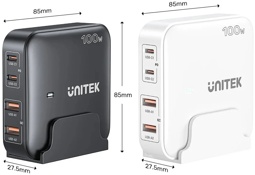 GaN tinklo įkroviklis - Unitek P1229AWH01-EU | 100 W 2x USB-C 2x USB-A