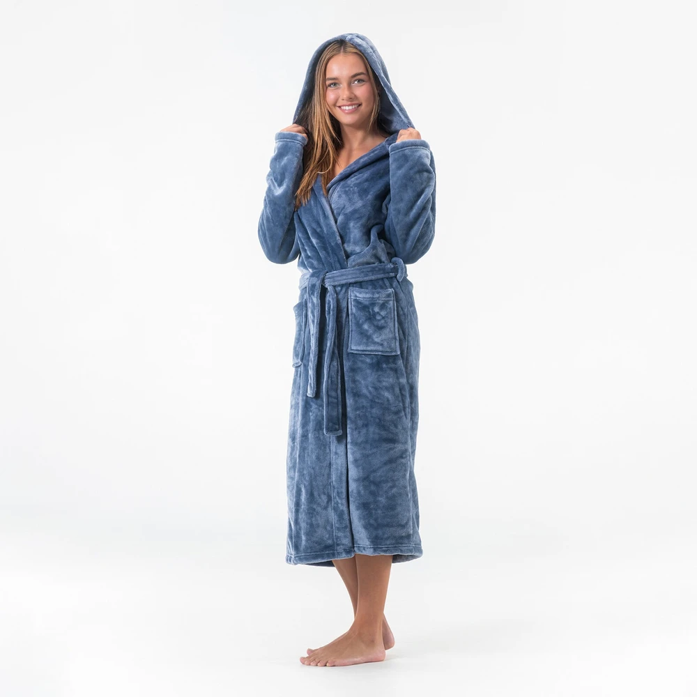 GAUBERT unisex flisinis chalatas su gobtuvu, ilgas, pilkos spalvos S/M