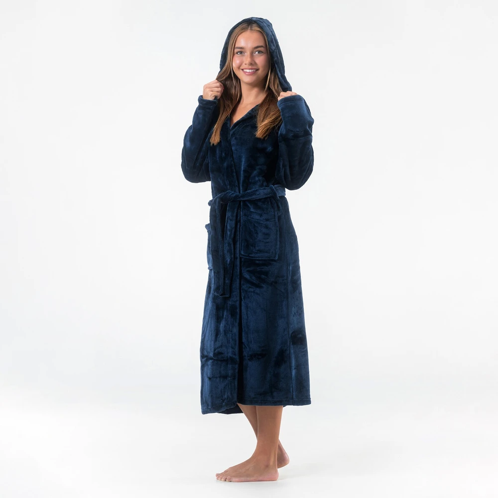 GAUBERT unisex flisinis chalatas su gobtuvu, ilgas, mėlynos spalvos S/M