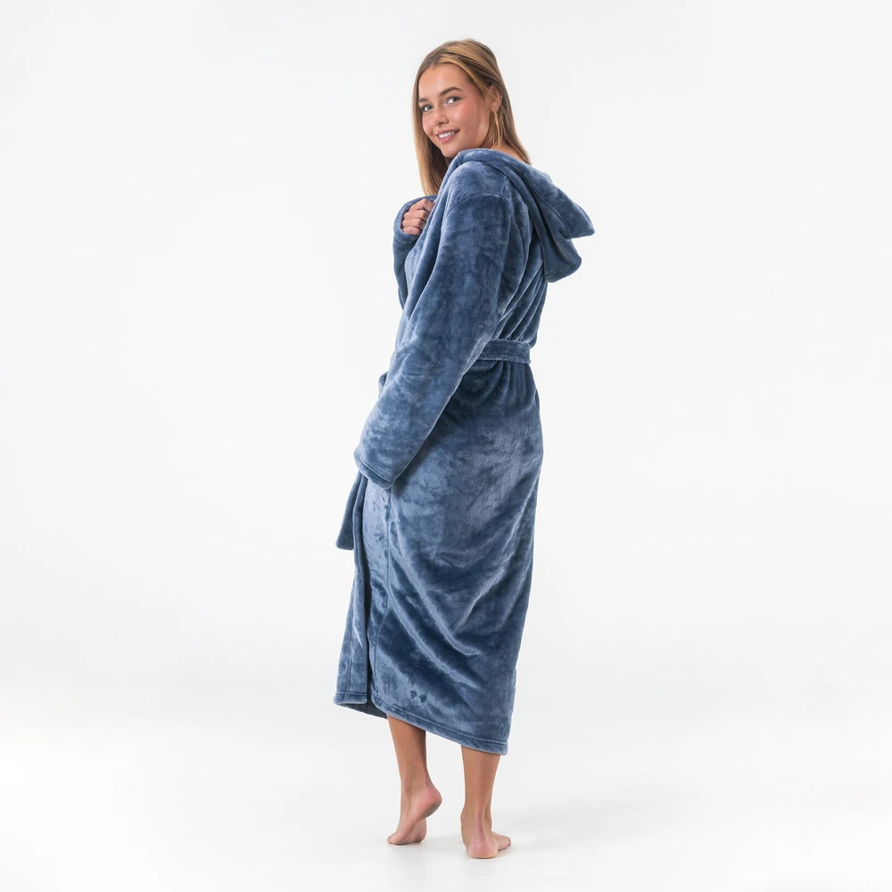 GAUBERT unisex flisinis chalatas su gobtuvu, ilgas, pilkos spalvos L/XL