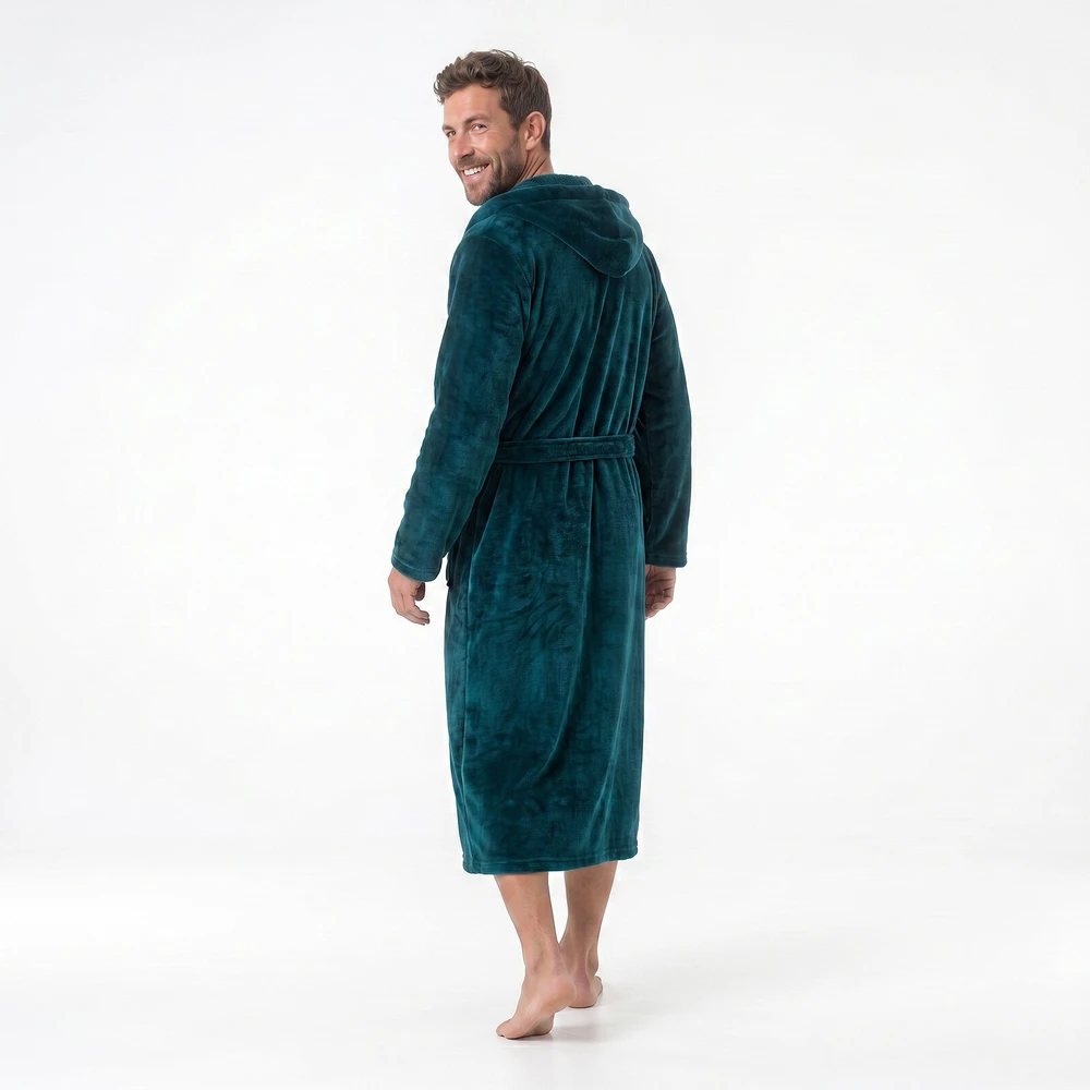 GAUBERT unisex flisinis chalatas su gobtuvu, ilgas, žalsvai mėlynos spalvos 2XL/3XL
