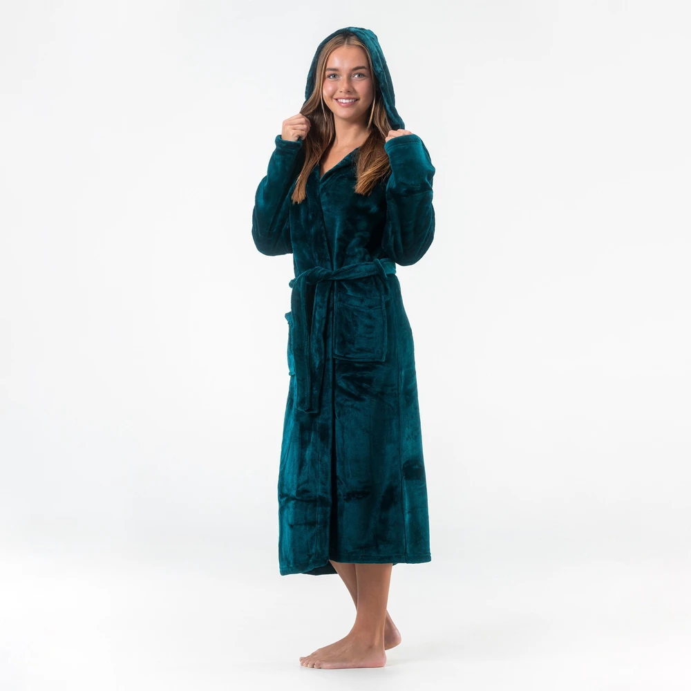 GAUBERT unisex flisinis chalatas su gobtuvu, ilgas, žalsvai mėlynos spalvos L/XL