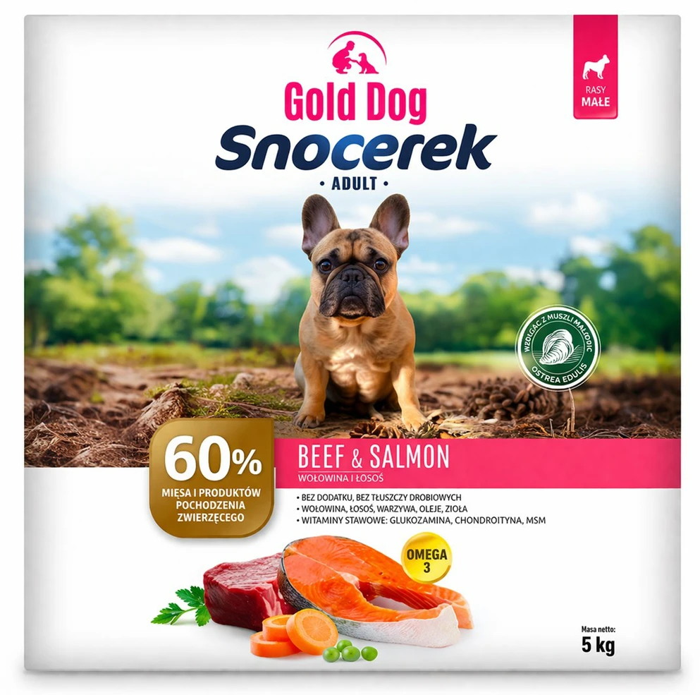 GDD Gold Dog Snocerek jautiena ir lašiša – sausas Maistas šunims – 5kg