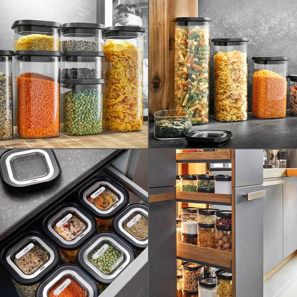 GEFU PANTRY Stačiakampio formos Konteineris Juoda, Permatomas 4 vnt