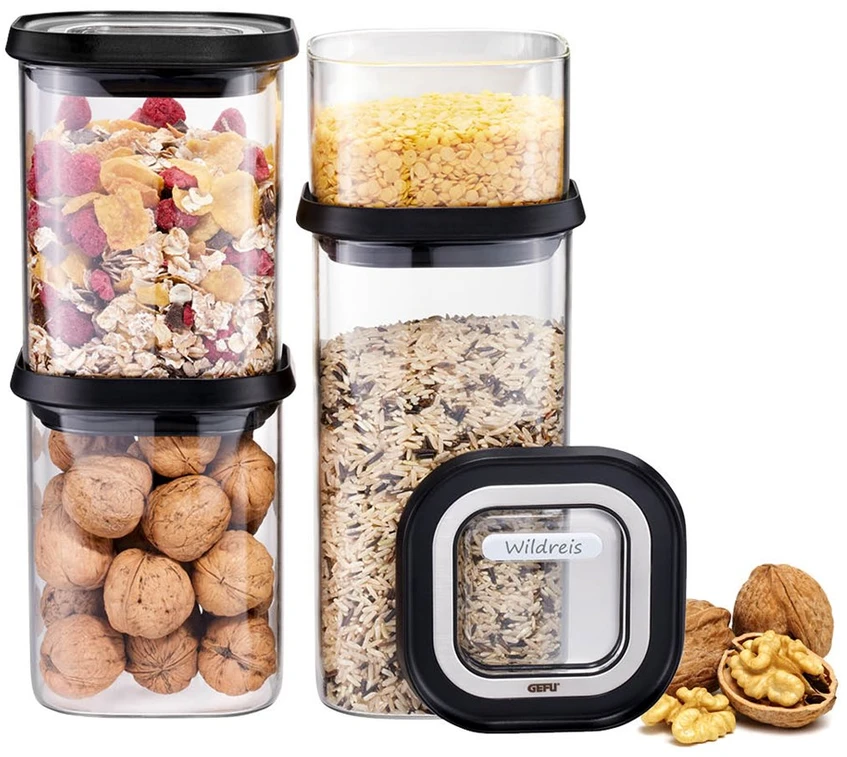 GEFU PANTRY Stačiakampio formos Konteineris Juoda, Permatomas 4 vnt