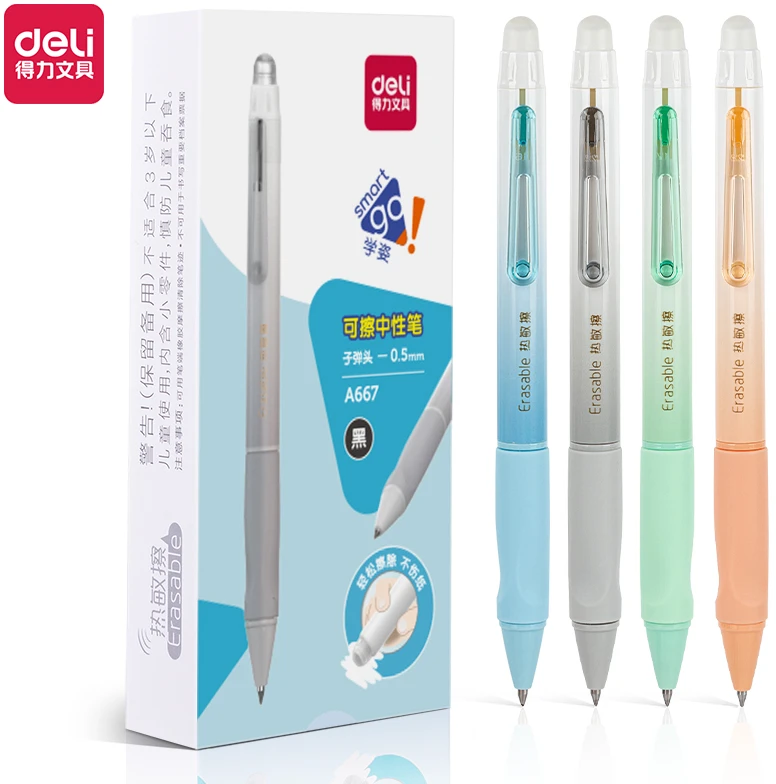 Gelinis rašiklis Deli A667, 0.5 mm, juodos spalvos, nutrinamas