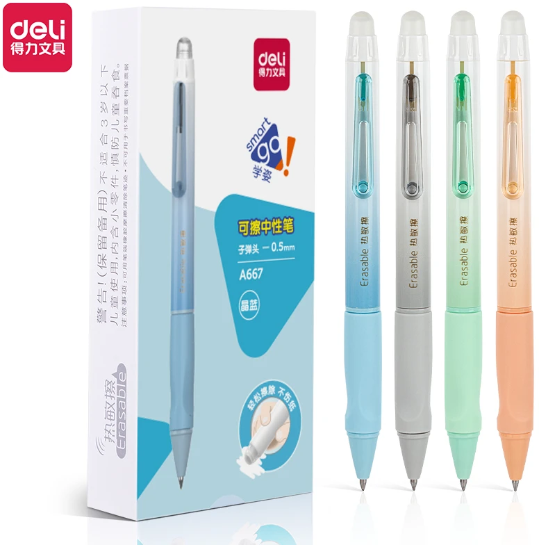 Gelinis rašiklis Deli A667 0.5mm, ištrinamas, mėlynos spalvos