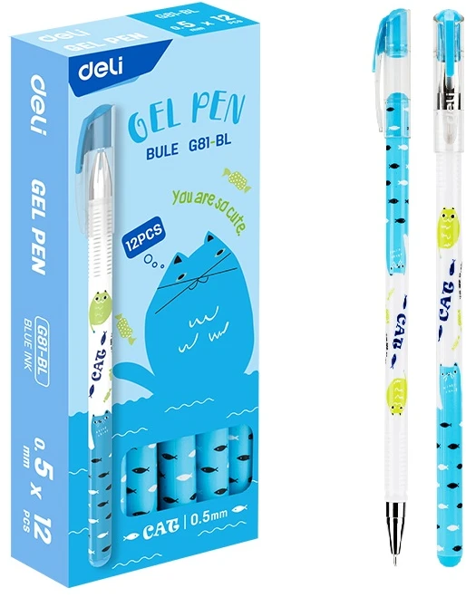 Gelinis rašiklis DELI Cat 0.5 mm, mėlynos spalvos