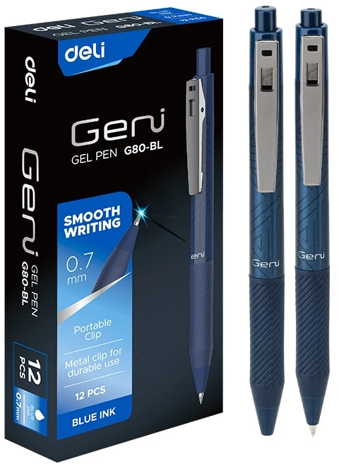 Gelinis rašiklis DELI Geni 0.7mm, mėlynos spalvos