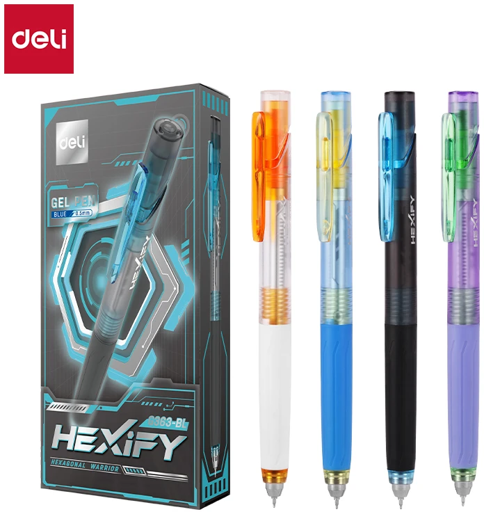 Gelinis rašiklis DELI Hexify ST, 0,5 mm, mėlynas rašalas