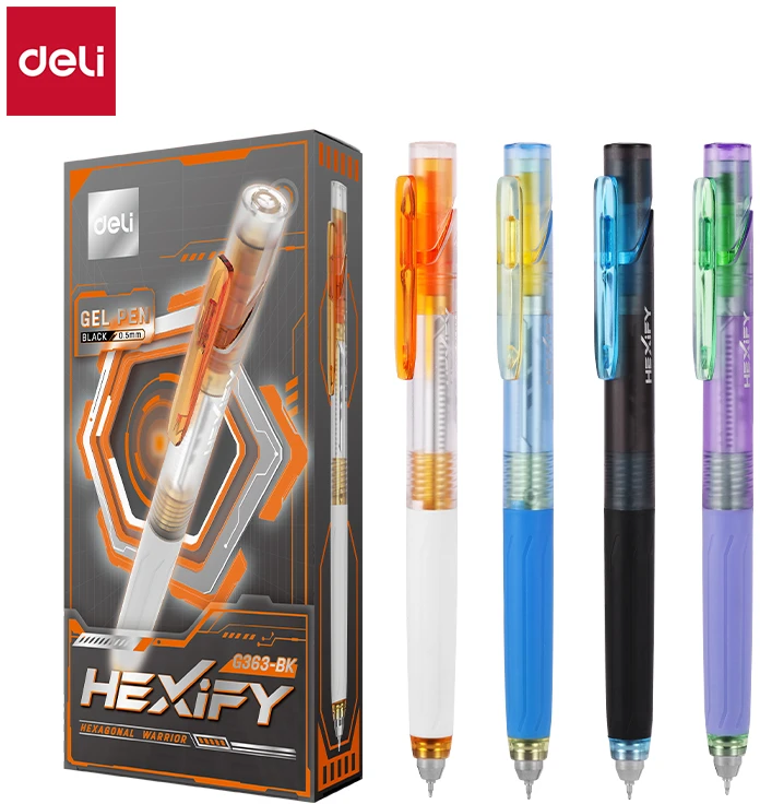 Gelinis rašiklis DELI Hexify ST, 0,5 mm, juodas rašalas
