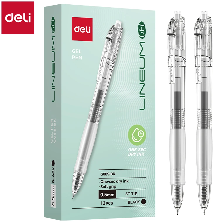 Gelinis rašiklis Deli Lineum Gel 0,5 mm greitai džiūstantis, juodos spalvos